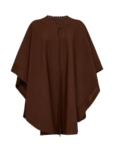 Ermanno Scervino Chestnut Double-faced Wool Cloth Cape In Brown