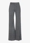 Ermanno Scervino Wide-leg High Waist Trousers With Herringbone Pattern In Gray