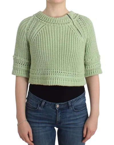 Ermanno Scervino Cotton Blend Cropped Knit Sweater In Green