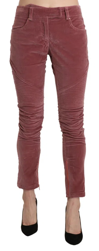 Ermanno Scervino Mid Waist Skinny Cotton Trousers In Brown
