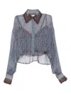Ermanno Scervino Pure Silk Chiffon Shirt With Lace Details And Micro Flower Print