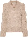 Ermanno Scervino Long-sleeve Sweater With Textured Knit In Neutrals