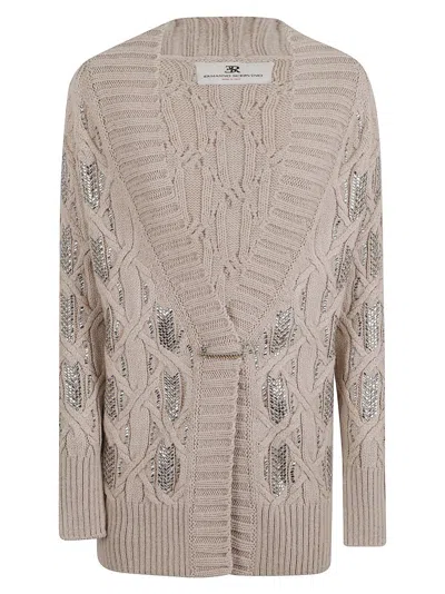 Ermanno Scervino Cable Knit Cardigan Crystal Embellishments In Neutral