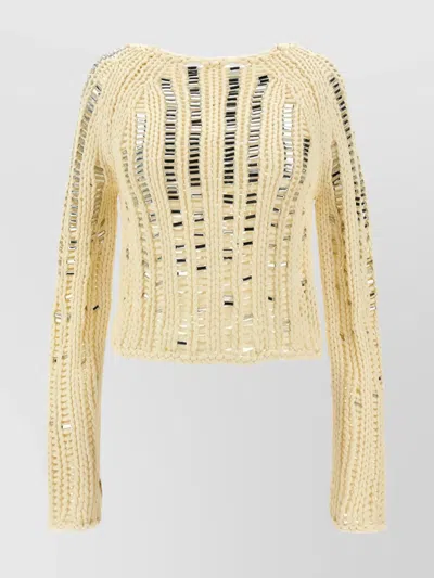 Ermanno Scervino Chunky Knit Crystal Sweater With Metallic Accents In Yellow