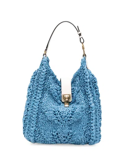 Ermanno Scervino Chunky-knit Clasp-fastening Leather Tote Bag In Blue