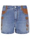 Ermanno Scervino Classic Denim Bermudas With Floral Embroidery In Blue
