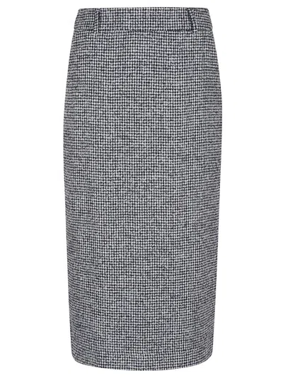 Ermanno Scervino Houndstooth Sheath Longuette Skirt With Back Split In Gray