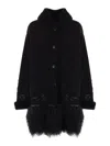 Ermanno Scervino Black Shearling Embroidered Coat In Black