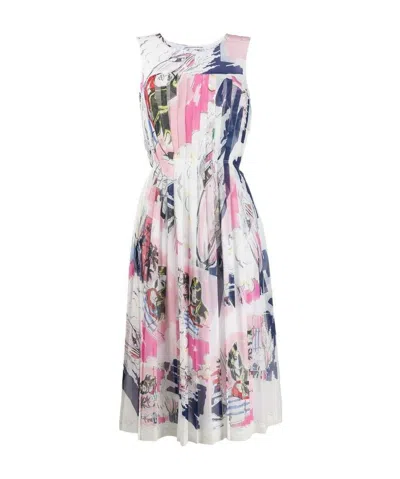 Ermanno Scervino Comic Print Pleated Dress In White