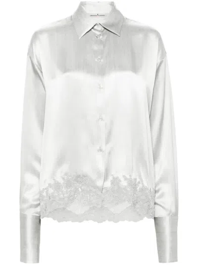 Ermanno Scervino Corded-lace Silk Shirt In Grey
