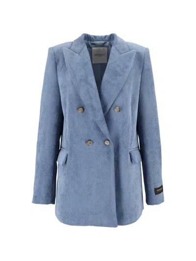 Ermanno Scervino Corduroy Double-breasted Wide Lapel Flap Pocket Blazer In Blue