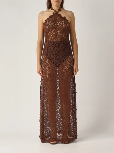 Ermanno Scervino Cotone Dress In Brown