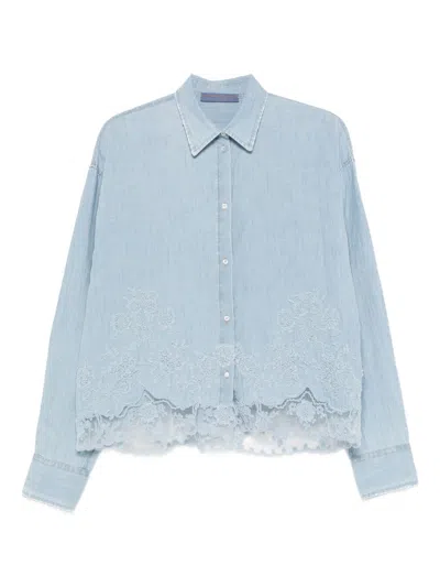 Ermanno Scervino Cotton And Linen Embroidered Shirt In Blue