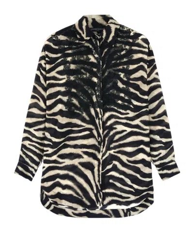 Ermanno Scervino Zebra-print Lace-embroidered Shirt In Neutral