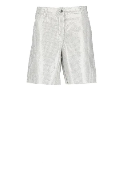 Ermanno Scervino Cotton Bermuda Shorts With Strass In Silver