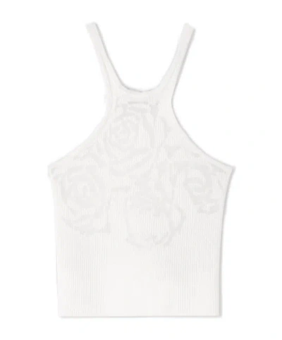 Ermanno Scervino Cotton Blend Knit Top With Devorè Rose In White