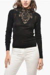Ermanno Scervino Cotton Blend Sweater With Lace Embellishment In Black