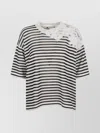 Ermanno Scervino Cotton Crewneck Floral Lace Loose Striped Top