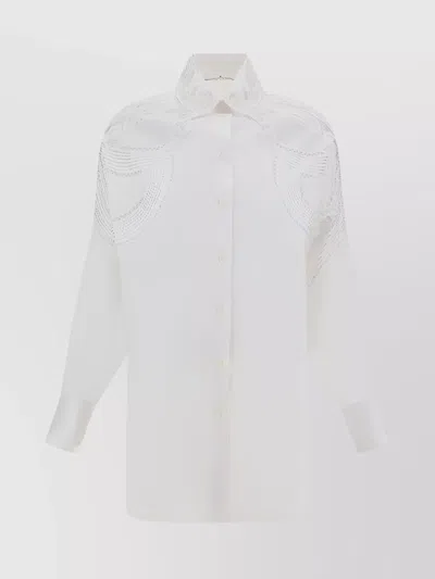 Ermanno Scervino Cotton Lace Detail Oversized Shirt In White