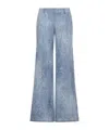 Ermanno Scervino Cotton Pants With Denim Print And Floral Pattern In Blue
