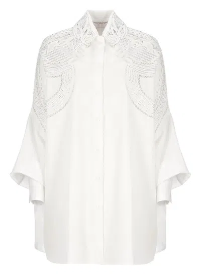 Ermanno Scervino Cotton Shirt With Strass In White