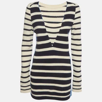 Pre-owned Ermanno Scervino Cream Striped Wool Knit Mini Dress M In White