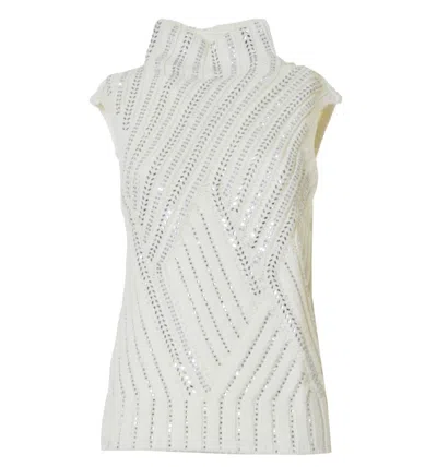 Ermanno Scervino Cream Virgin Wool Vest With Crystals In White