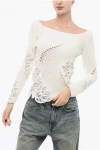 Ermanno Scervino Crew Neck Cotton Sweater With Lace Inserts