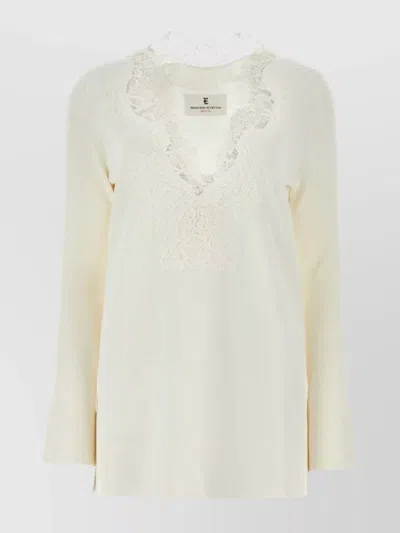 Ermanno Scervino Crew Neck Lace Detailed Long Sleeve Top In White