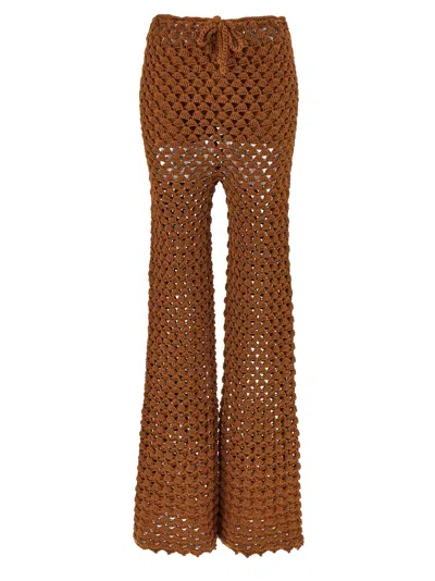 Ermanno Scervino Crochet Cotton Trousers In Brown