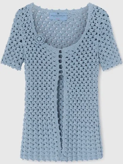 Ermanno Scervino Crochet-knit Cotton Cardigan In Blue