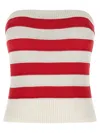 Ermanno Scervino Crochet Ribbed Strapless Top Striped Pattern In Red