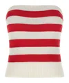 Ermanno Scervino Crochet Ribbed Strapless Top Striped Pattern In Red