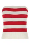 Ermanno Scervino Crochet Ribbed Strapless Top Striped Pattern In Red
