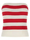 Ermanno Scervino Crochet Ribbed Strapless Top Striped Pattern In Red