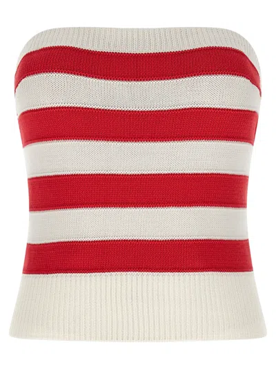 Ermanno Scervino Crochet Ribbed Strapless Top Striped Pattern In Red