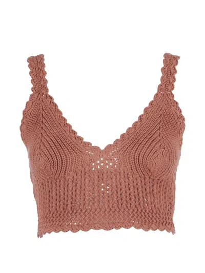 Ermanno Scervino Crochet-knit Scalloped-edge Top In Brown