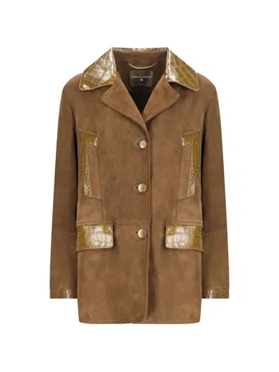 Ermanno Scervino Crocodile-effect Panelled Suede Coat In Brown