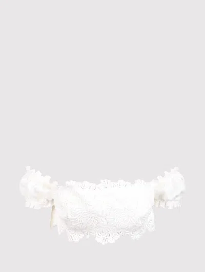 Ermanno Scervino Crop Top With Macramé Detail In White