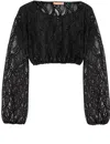 Ermanno Scervino Cropped Black Lace Top With Intricate Detailing