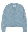 Ermanno Scervino Alpaca And Merino Blend Cardigan With Diamond Pattern And Microcrystal Logo In Blue