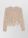 Ermanno Scervino Cropped Cashmere Cardigan Lace Trim In Neutral