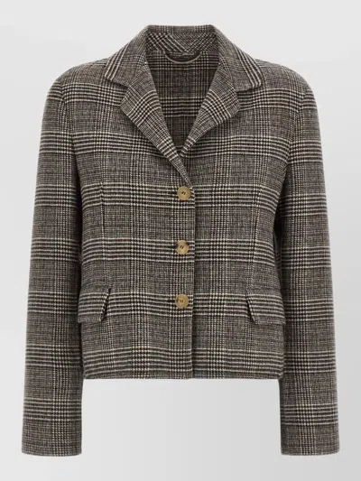 Ermanno Scervino Cropped Checked Single-breasted Coat In Brown