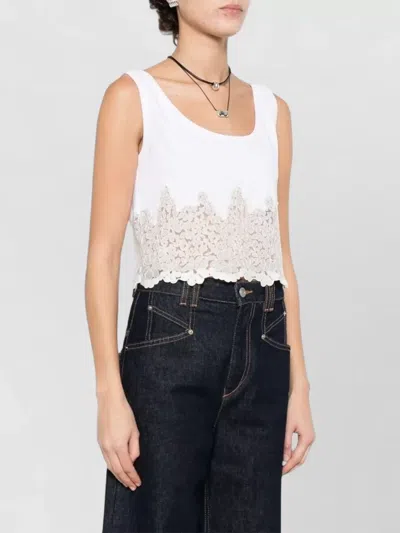 Ermanno Scervino Cropped Knit Tank Scoop Neck Lace In White
