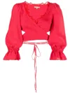 Ermanno Scervino Embroidered Lace Linen Wrap Crop Top In Red