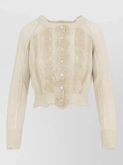 Ermanno Scervino Cropped Lace Knit Raglan Cardigan Top In Neutral