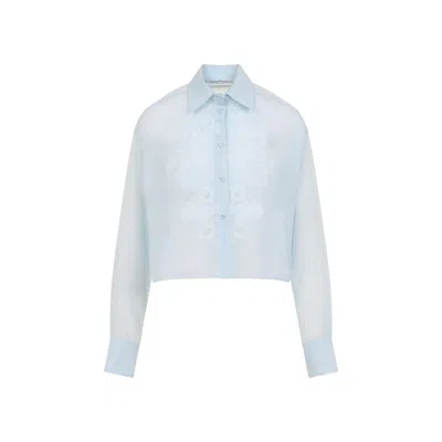 Ermanno Scervino Cropped Light Blue Organza Cotton And Silk Shirt