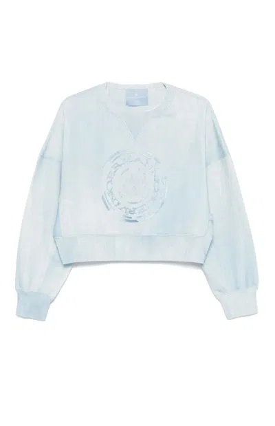 Ermanno Scervino Cropped Long-sleeve Sweatshirt With Voluminous Sleeves In Light Blue