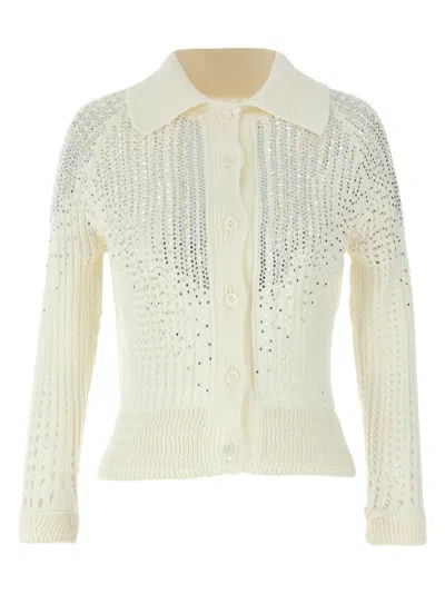 ERMANNO SCERVINO CROPPED OPENWORK CARDIGAN WITH RHINESTONE APPLIQUÉ