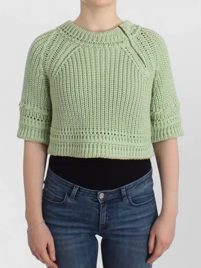 Ermanno Scervino Cropped Ribbed Knit Sweater Layering Piece In Green